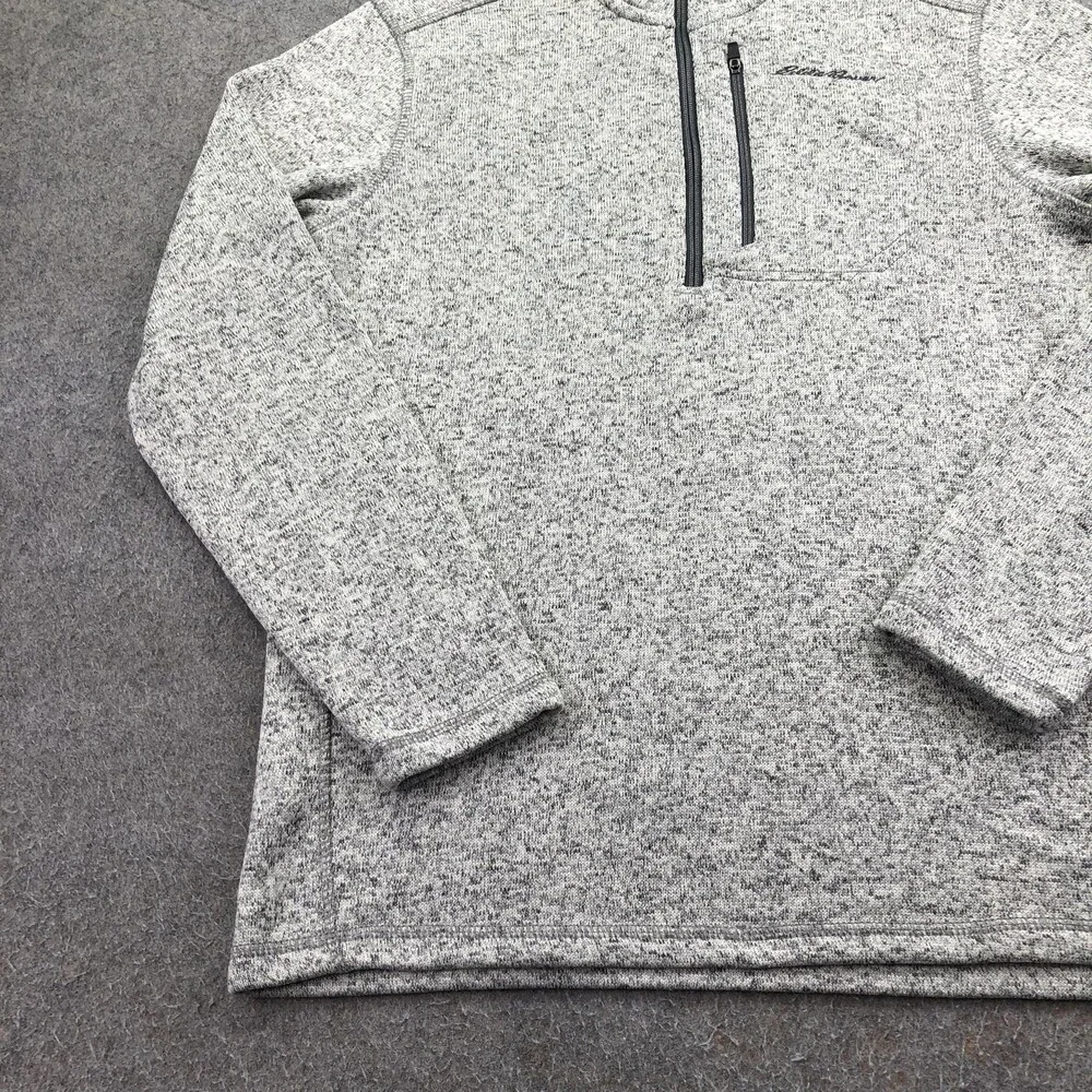 Eddie Bauer Sweater Mens Medium Gray Fleece 1/4 Zip Mock Neck Pullover Pockets